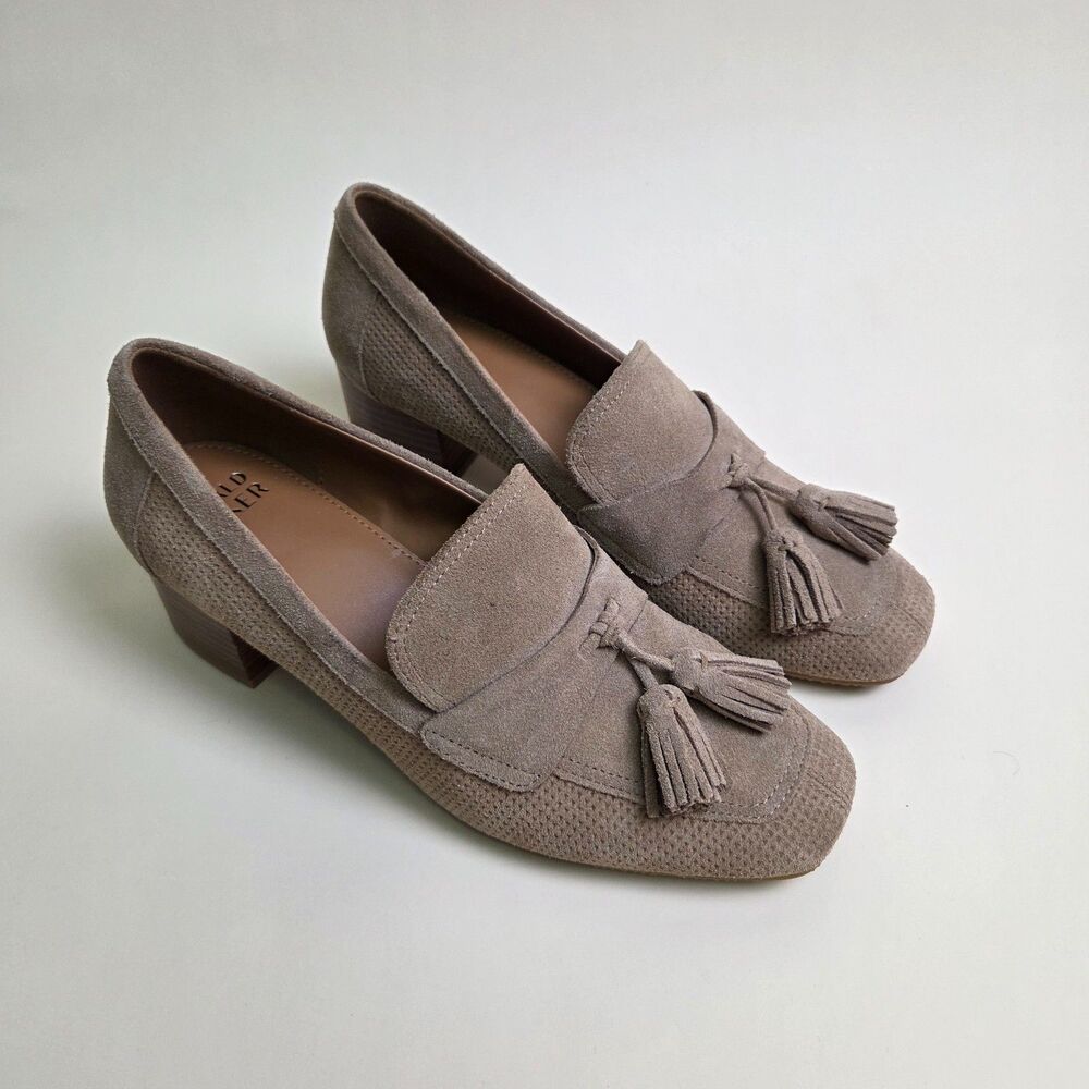 Donald Pliner Kressida Tassel Loafer Block Heel Taupe Suede Size 7.5
